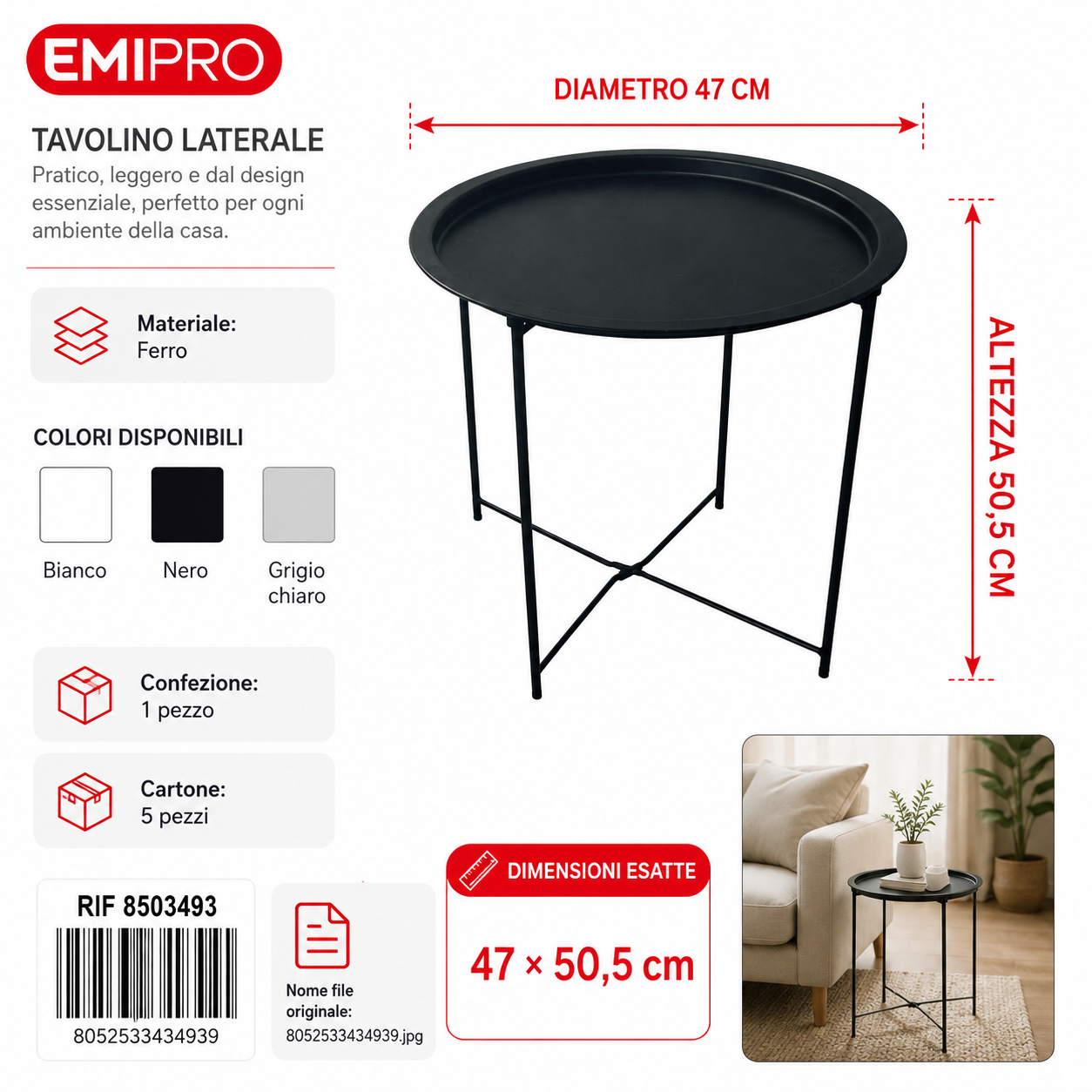 Tavolino Laterale 47*50.5cm