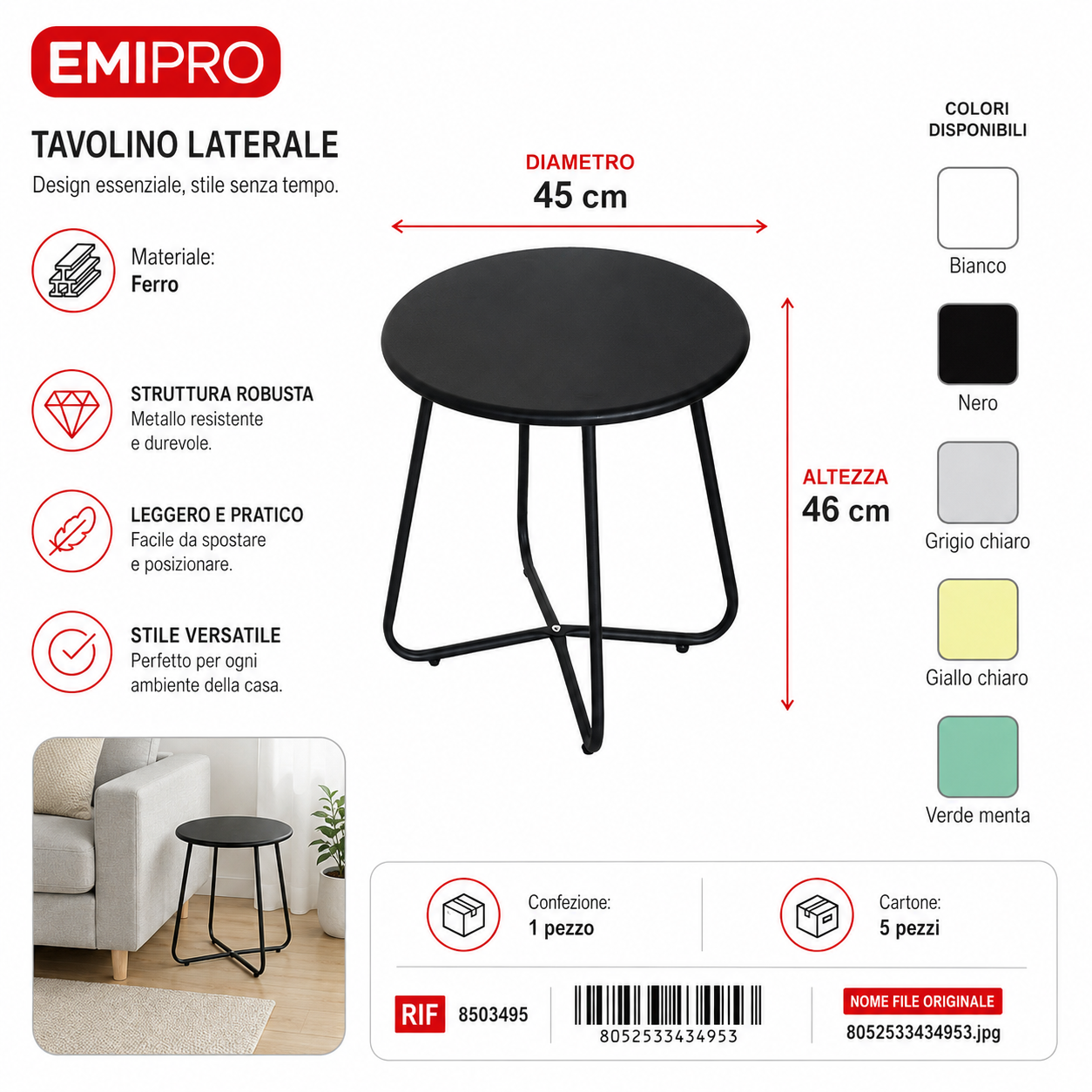 Tavolino Laterale 45*46cm