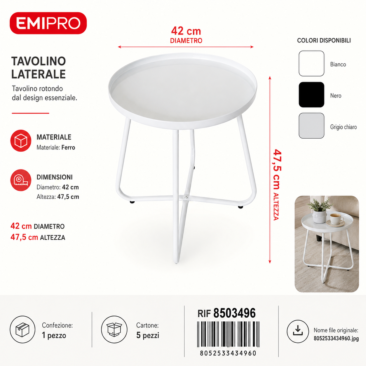 Tavolino Laterale 42*47.5cm