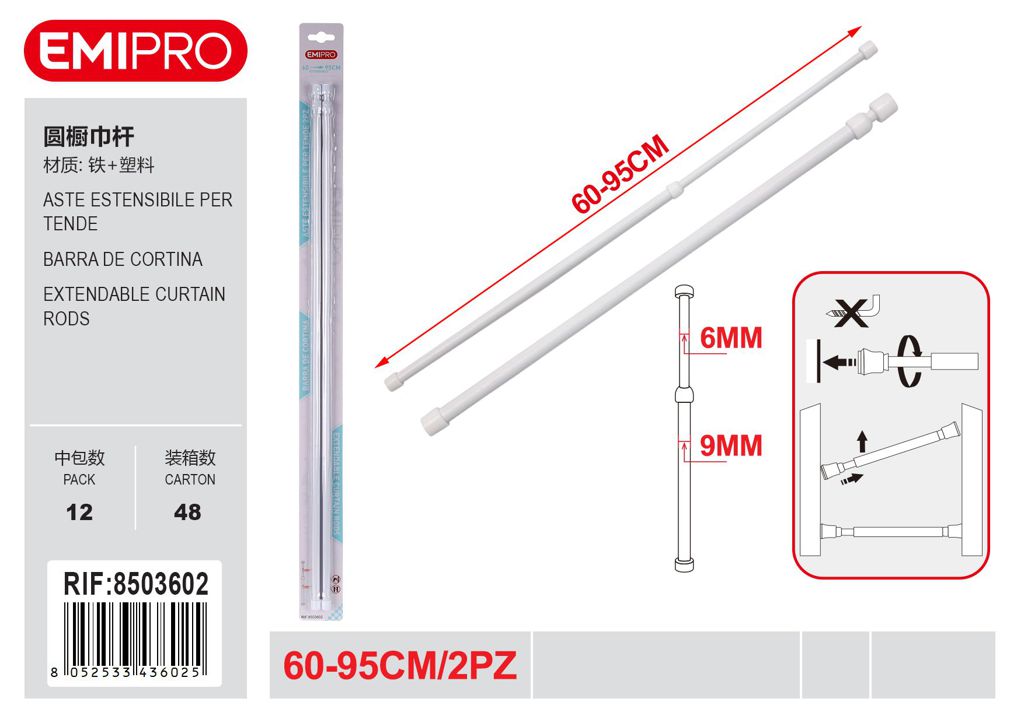 Aste Per Tende 60 95cm 2Pz