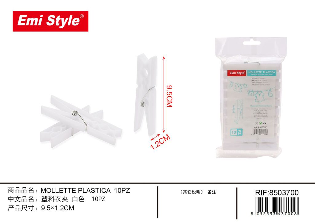 Mollette Plastica 9.6*1.2cm 10Pz