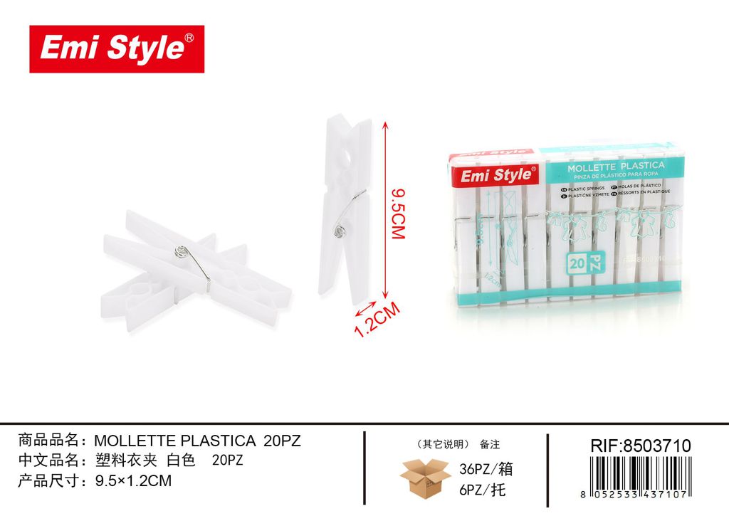 Mollette Plastica 9.6*1.2cm 20Pz