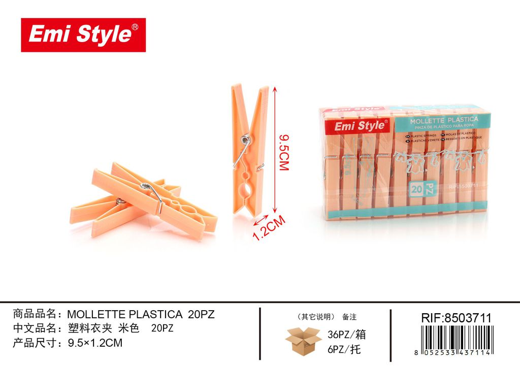 Mollette Plastica 9.6*1.2cm 20Pz