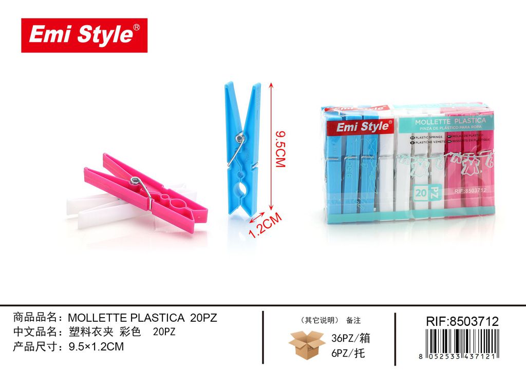 Mollette Plastica 9.6*1.2cm 20Pz