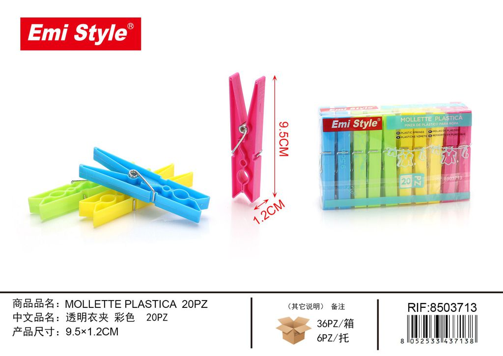 Mollette Plastica 9.6*1.2cm 20Pz