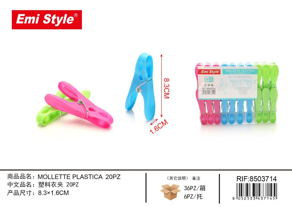 Mollette Plastica 8.3*1.6cm 20Pz
