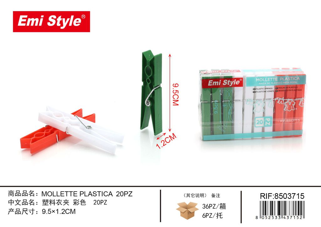 Mollette Plastica 9.6*1.2cm 20Pz