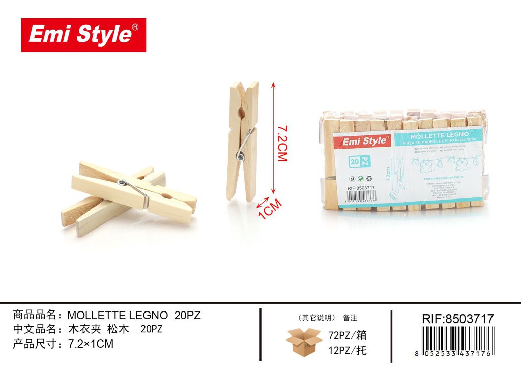 Mollette Legno 7.2*1cm 20Pz