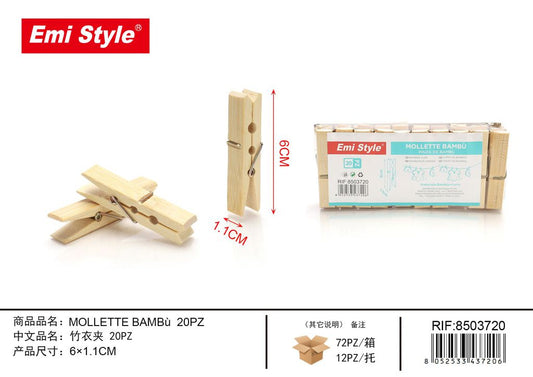 Mollette Bambù 6*1.1cm 20Pz