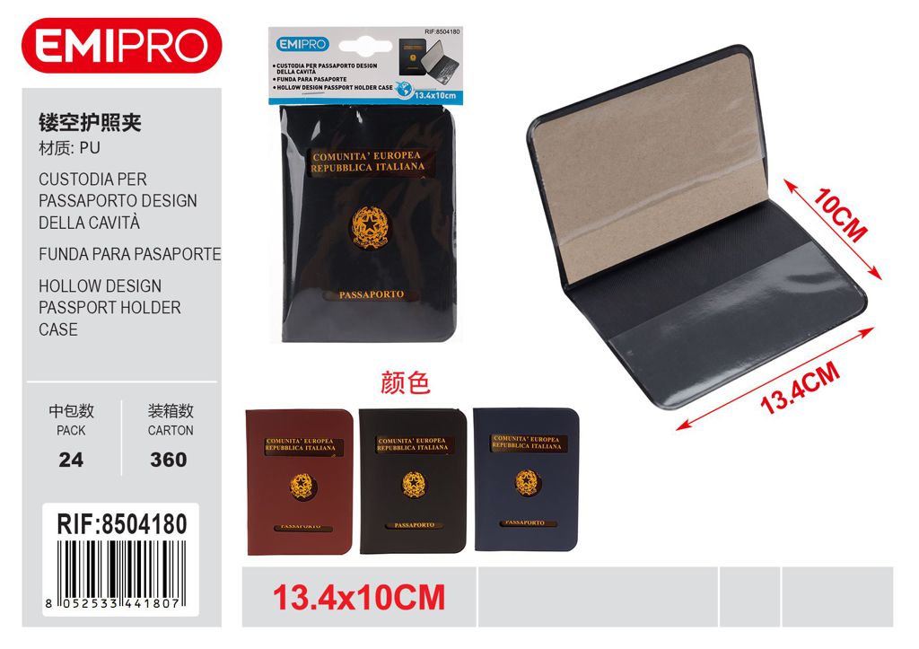 Custodia Porta Document Per Passaporto Design Della Cavità 13.4*10cm