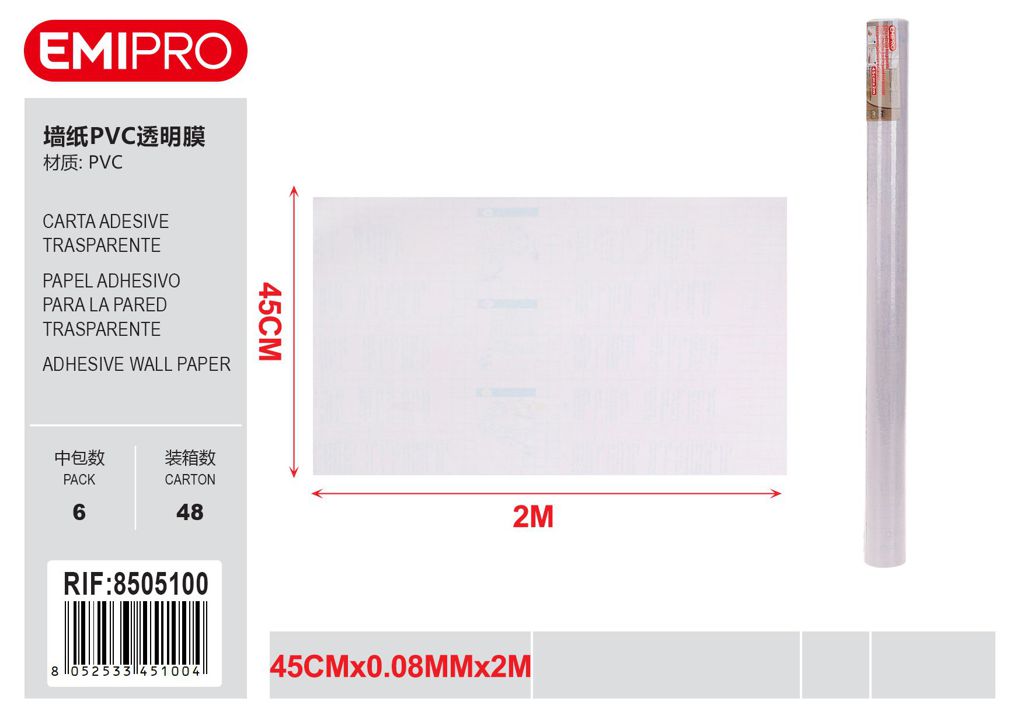 Carta Adesive Trasparente 45cm*0.08mm*2M