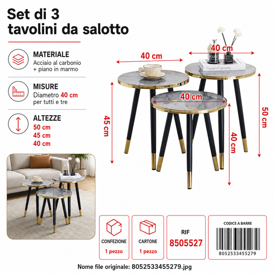Set di 3 Tavolino da Salotto