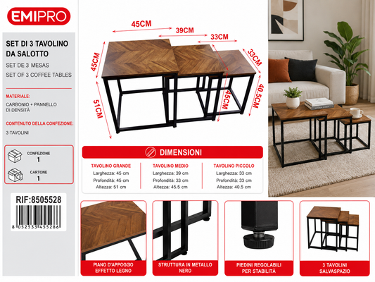 Set di 3 Tavolino da Salotto