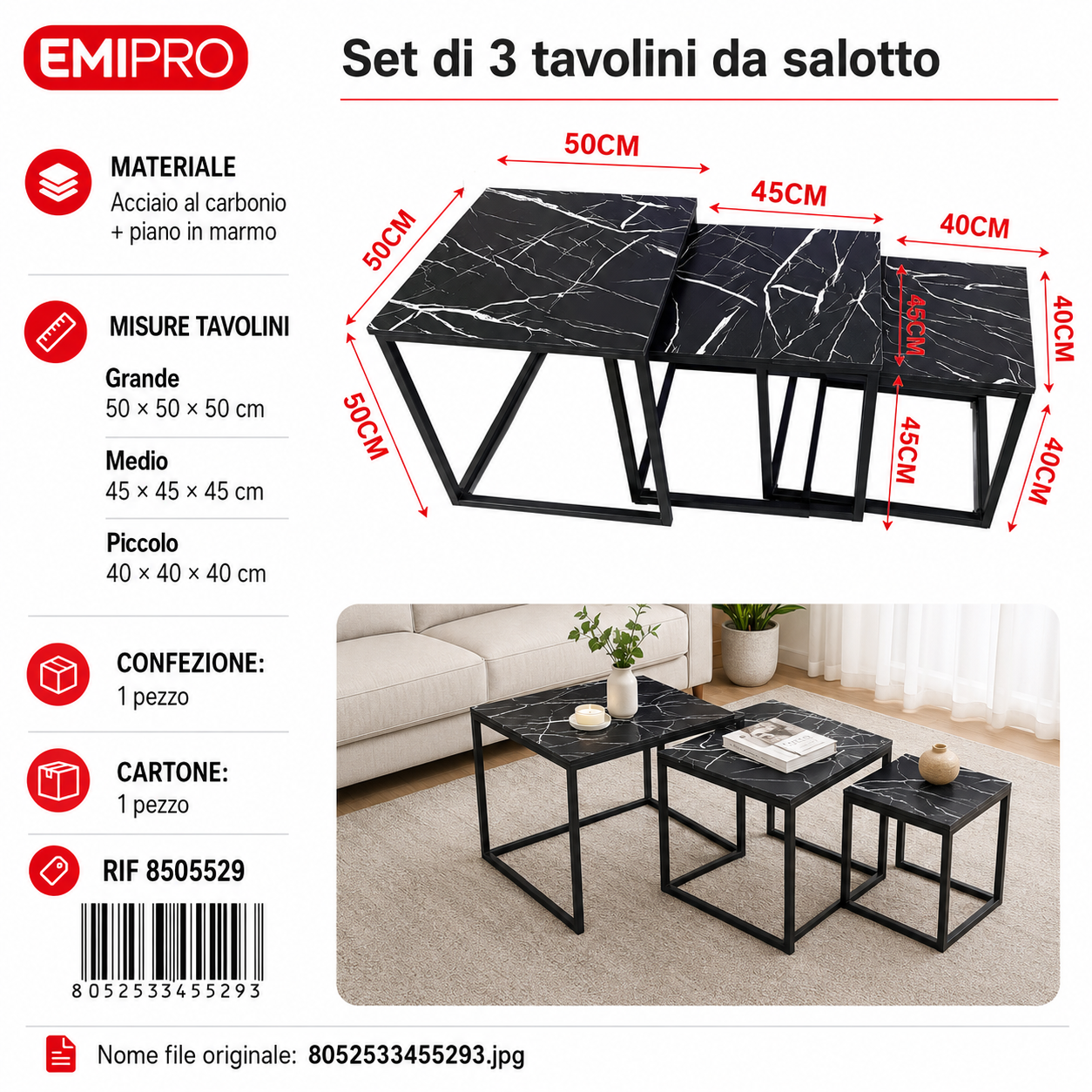 Set di 3 Tavolino da Salotto