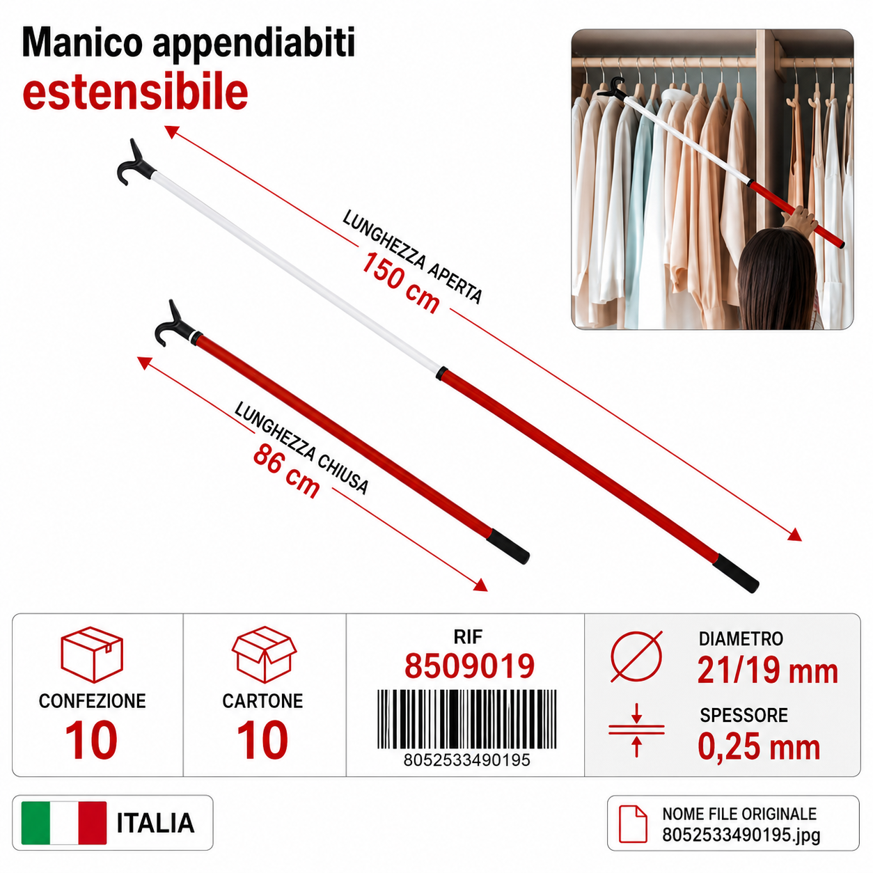 Manico Appendiabito Diam. 21/19 mm