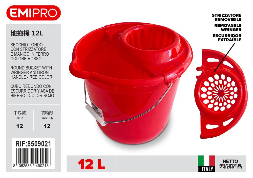 Secchio Rotondo 12L Con Strizzatore Colore Rosso