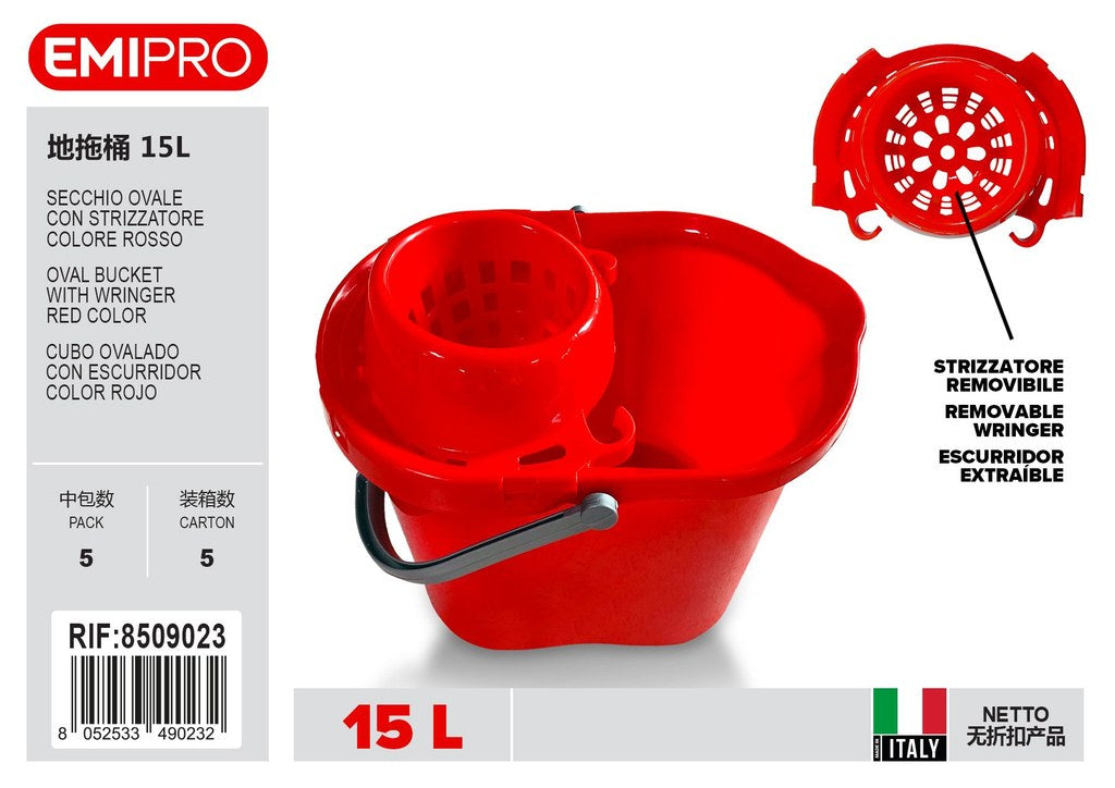 Secchio Ovale 15L Con Strizzatore Colore Rosso