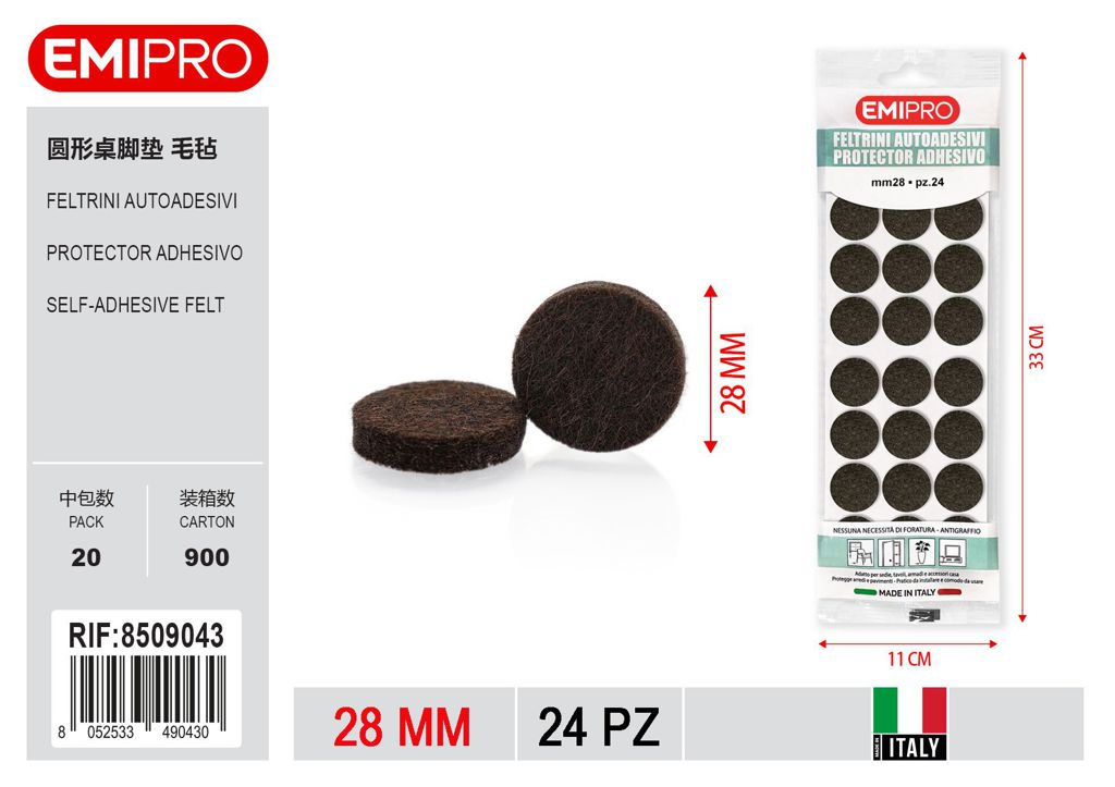 Feltrini Autoadesivi Blister Maxi Ass 28mm 24Pz