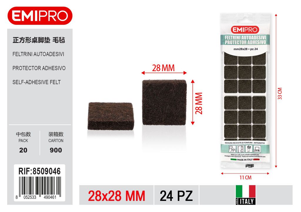 Feltrini Autoadesivi Blister Maxi Ass 28*28mm 24Pz