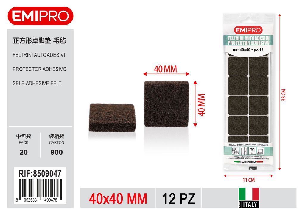 Feltrini Autoadesivi Blister Maxi Ass 40*40mm 12Pz