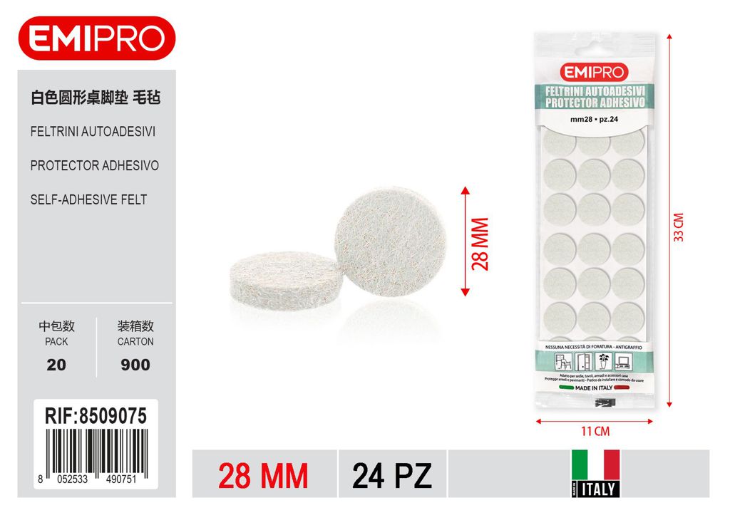 Feltrini Autoadesivi 28mm 24Pz Bianco