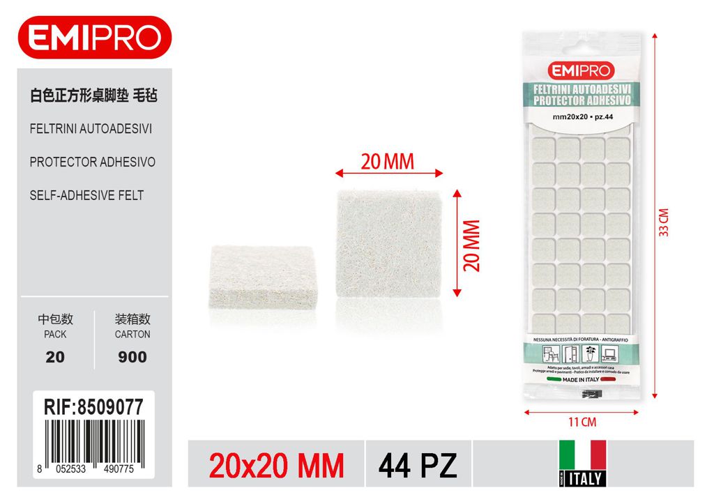 Feltrini Autoadesivi 20*20mm 44Pz Bianco