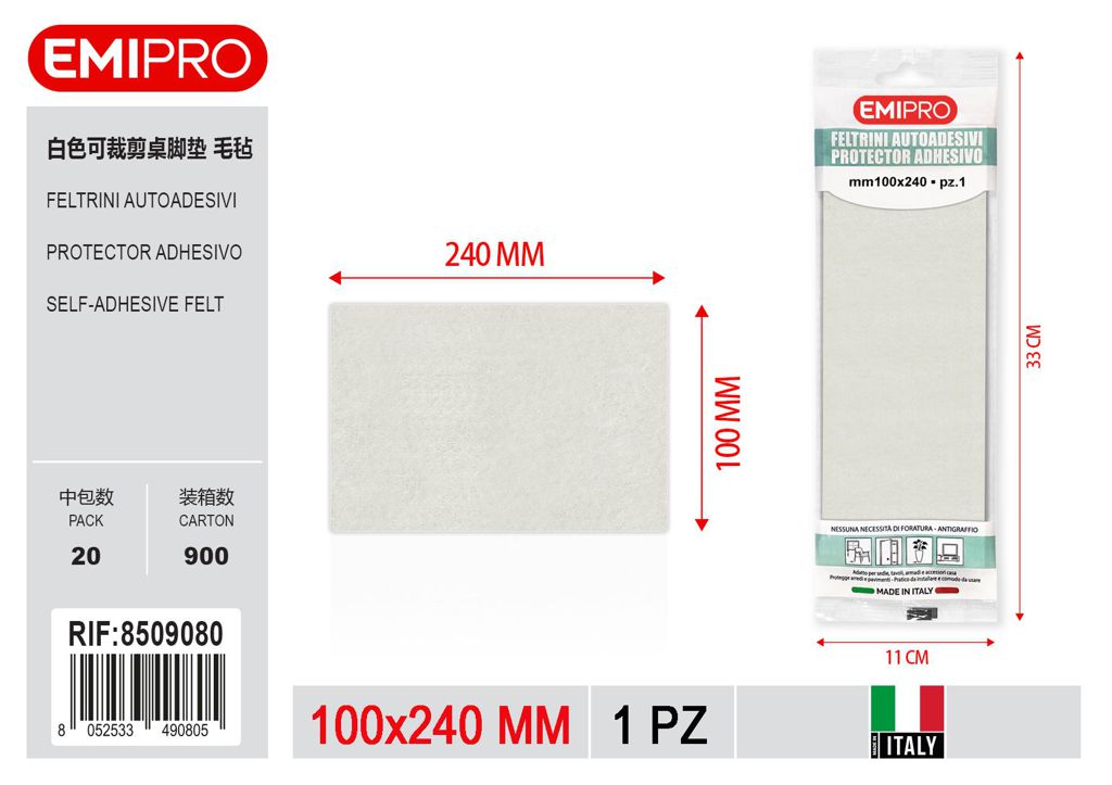 Feltrini Autoadesivi 100*240mm 1Pz Bianco