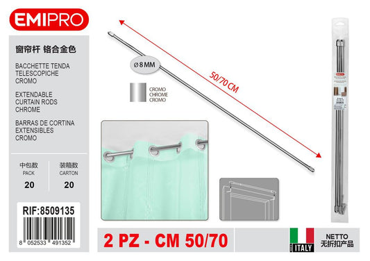 Bacchette Tenda Telescopiche Cromo D.8mm 50/70cm