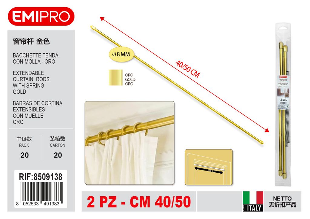 Guida Tenda Con Molla cm 40/50 In Busta Da 2 Pezzi Oro