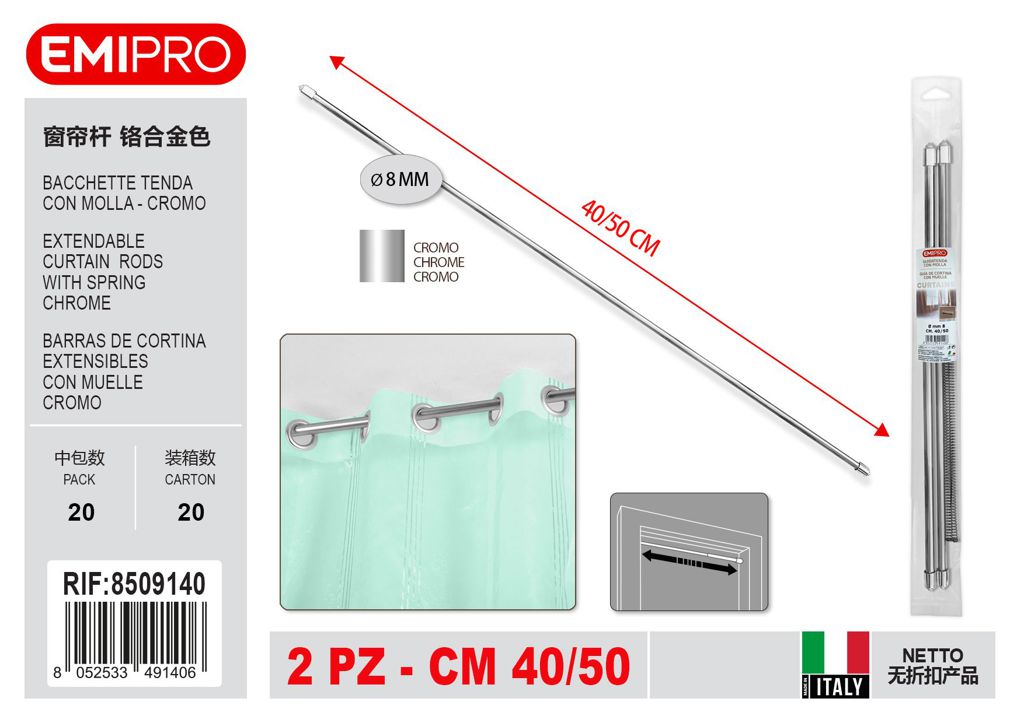 Guida Tenda Con Molla cm 40/50 In Busta Da 2 Pezzi Cromo