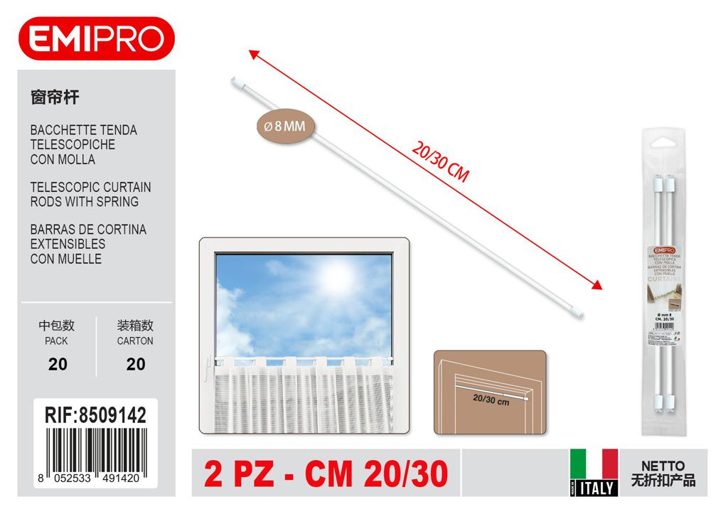 Bacchette Tenda Telescopiche cm 20/30 In Busta Da 2 Pezzi