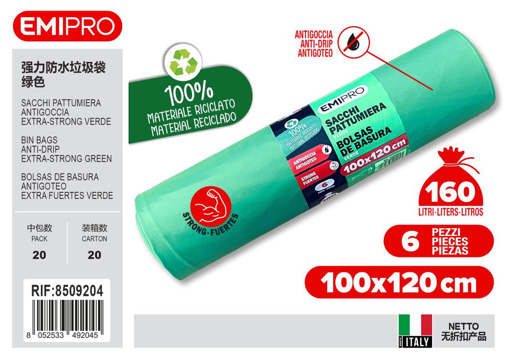 Sacchi Pattumiera Antigoccia Strong verde 6Pz 160L