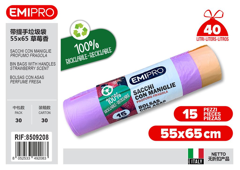 Sacco 55X65 Con Maniglie Prof. Fragola 15Pz 40L