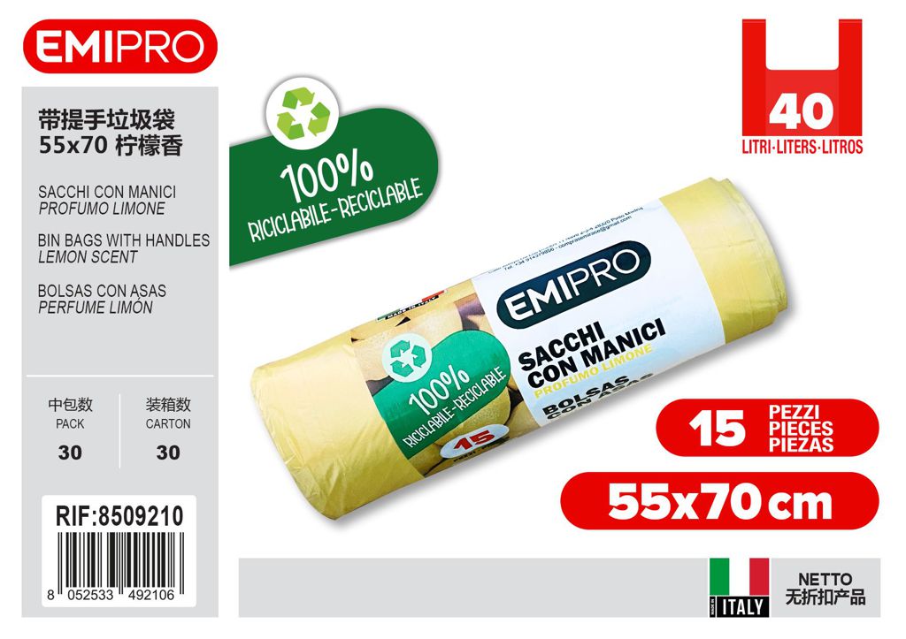 Sacco 55X70 Con Manici Prof. Limone 15Pz 40L