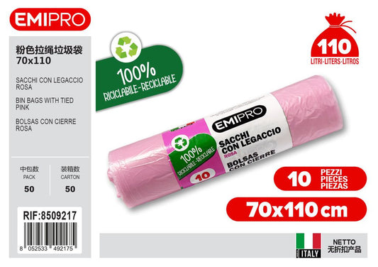 Sacco 70*110 Con Legaccio Rosa 10Pz 110L