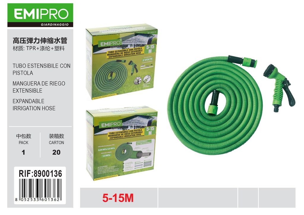 TUBO ESTENSIBILE CON PISTOLA 5-15M