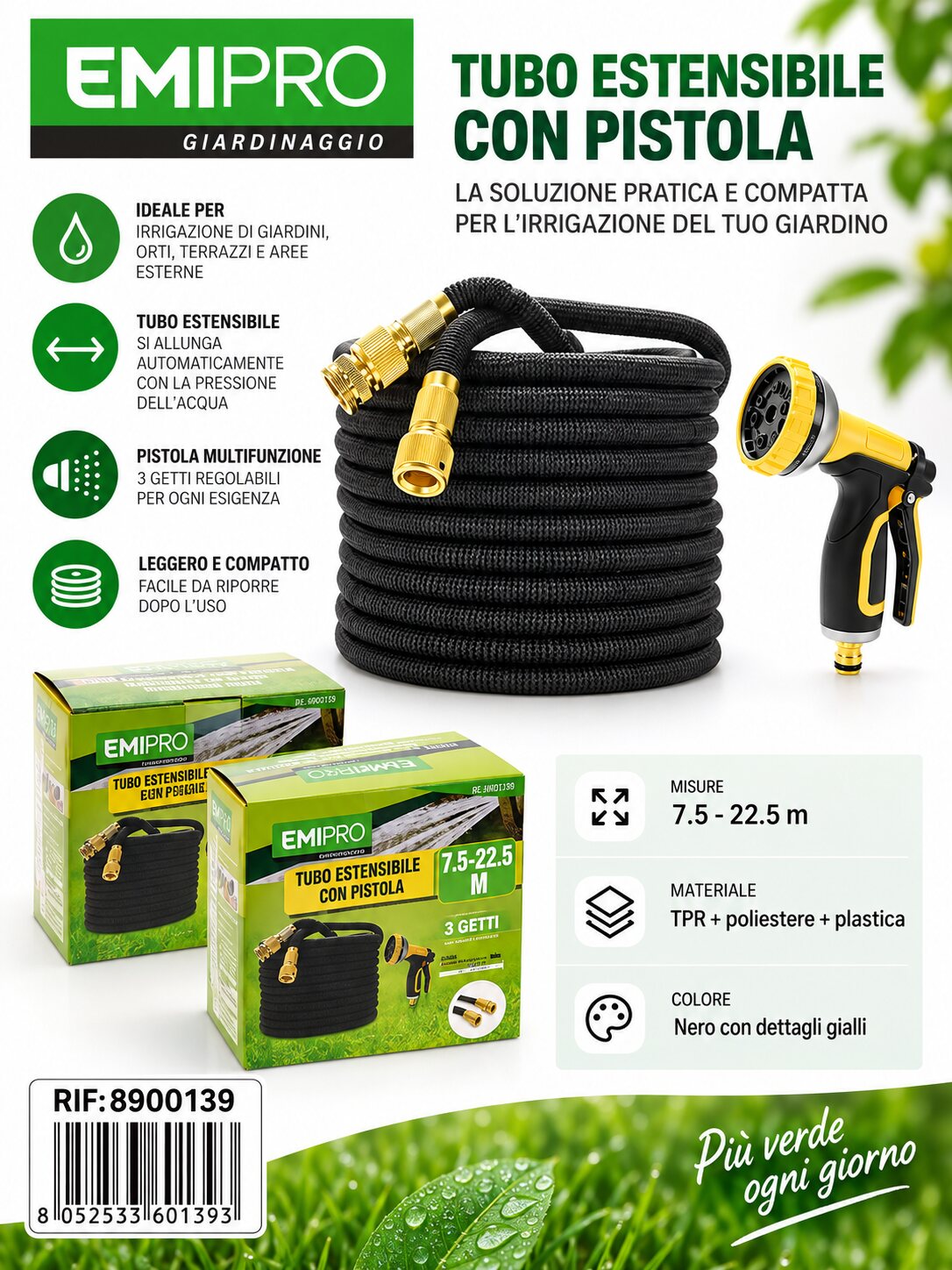 TUBO ESTENSIBILE CON PISTOLA7.5 22.5M