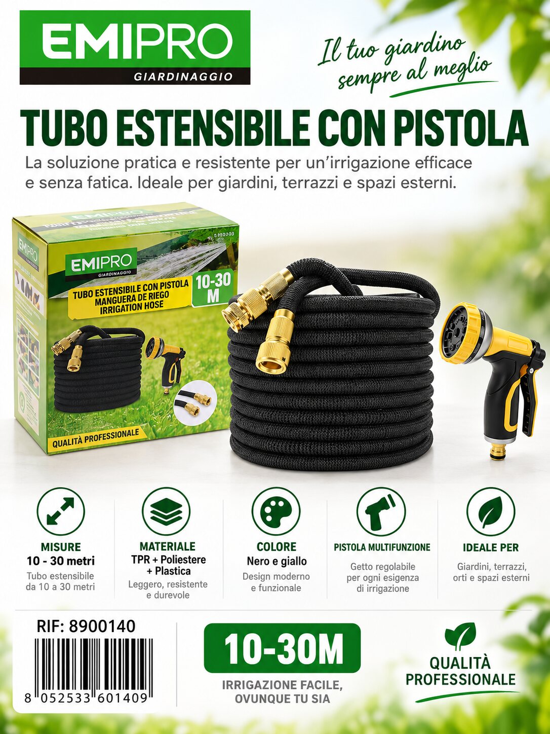 TUBO ESTENSIBILE CON PISTOLA10 30M
