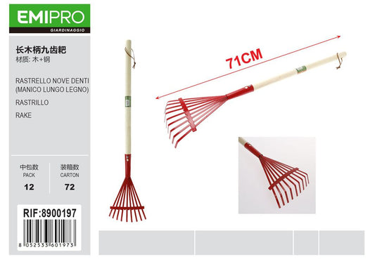 RASTRELLO NOVE DENTI MANICO LUNGO LEGNO