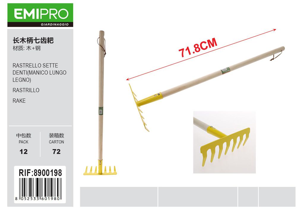 RASTRELLO SETTE DENTI MANICO LUNGO LEGNO