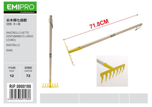 RASTRELLO SETTE DENTI MANICO LUNGO LEGNO