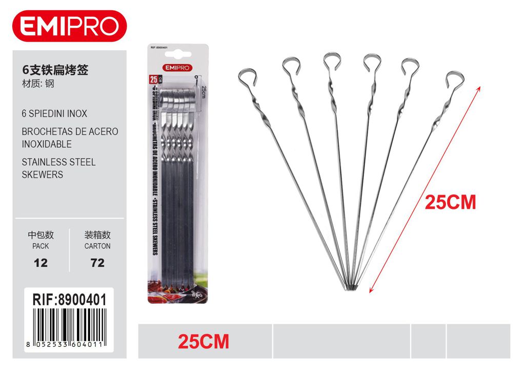 6 Spiedini Inox cm.25