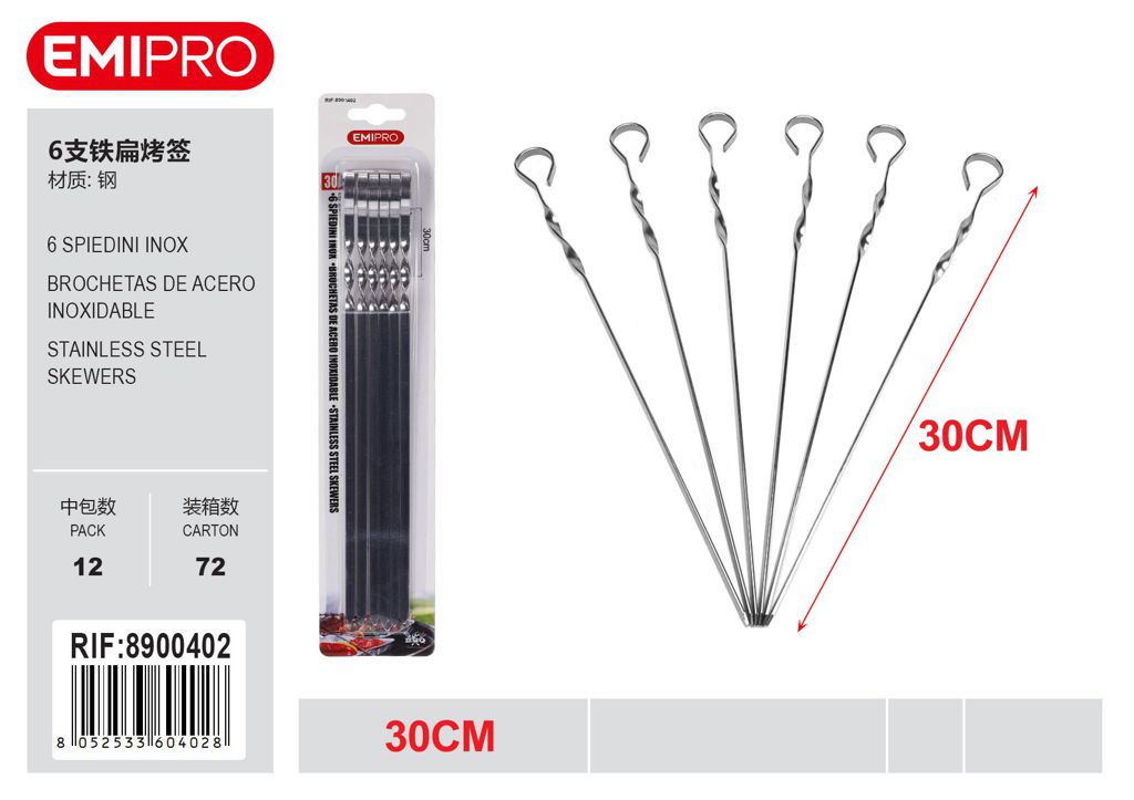 6 Spiedini Inox cm.30
