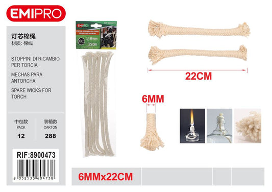 STOPPINI DI RICAMBIO PER TORCIA 6MM*22CM 6PCS
