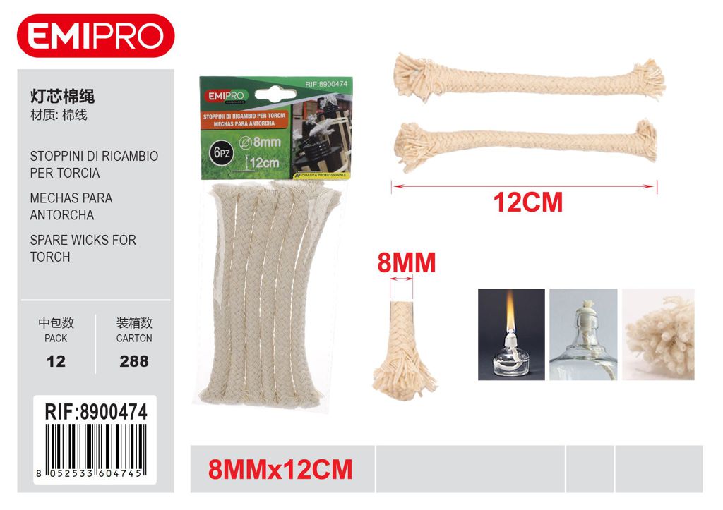 STOPPINI DI RICAMBIO PER TORCIA 8MM*12M 6PCS