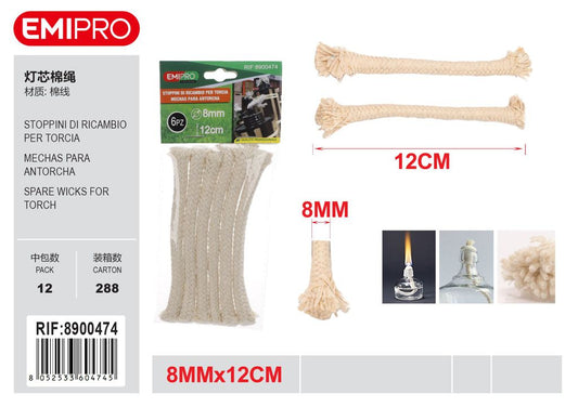 STOPPINI DI RICAMBIO PER TORCIA 8MM*12M 6PCS