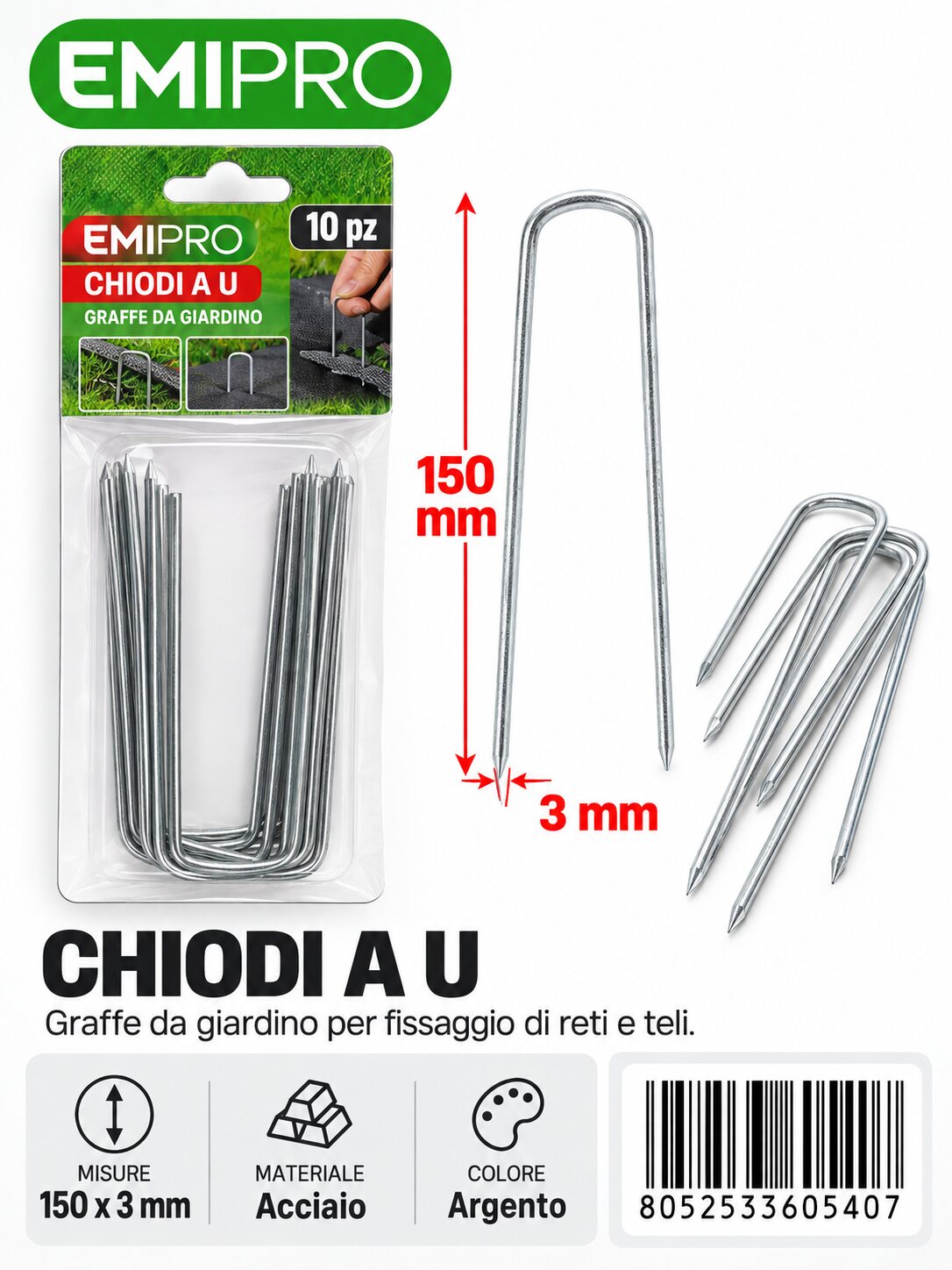 CHIODI A U 10PCS 150MM