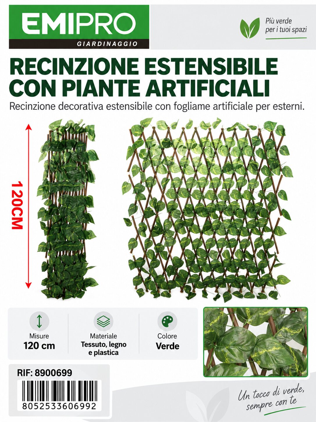 RECINZIONE ESTESA CON PIANTE ARTIFICIALI 120CM