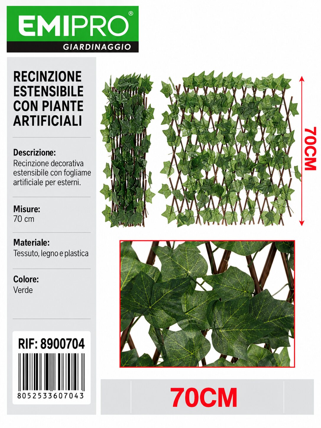 RECINZIONE ESTESA CON PIANTE ARTIFICIALI 70CM