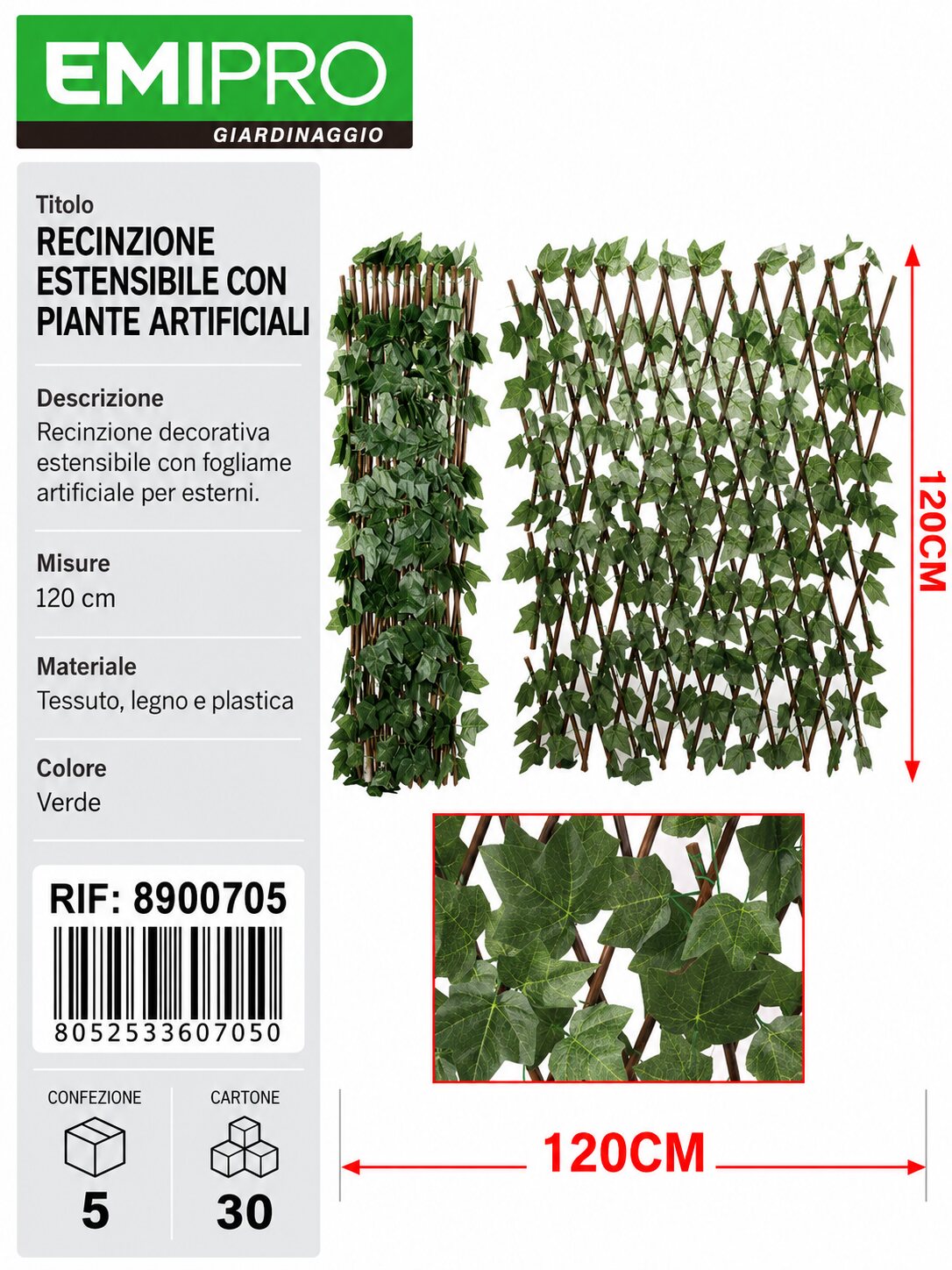 RECINZIONE ESTESA CON PIANTE ARTIFICIALI 120CM